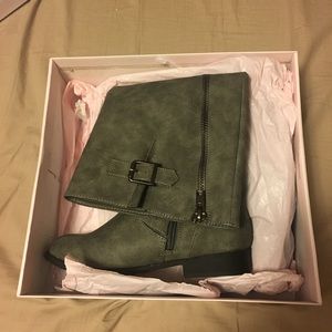 Olive grey wide calf boots.